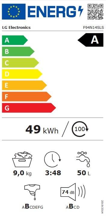 Lave linge Frontal LG 9kg 1400trs/min Noir - F94N14SLS