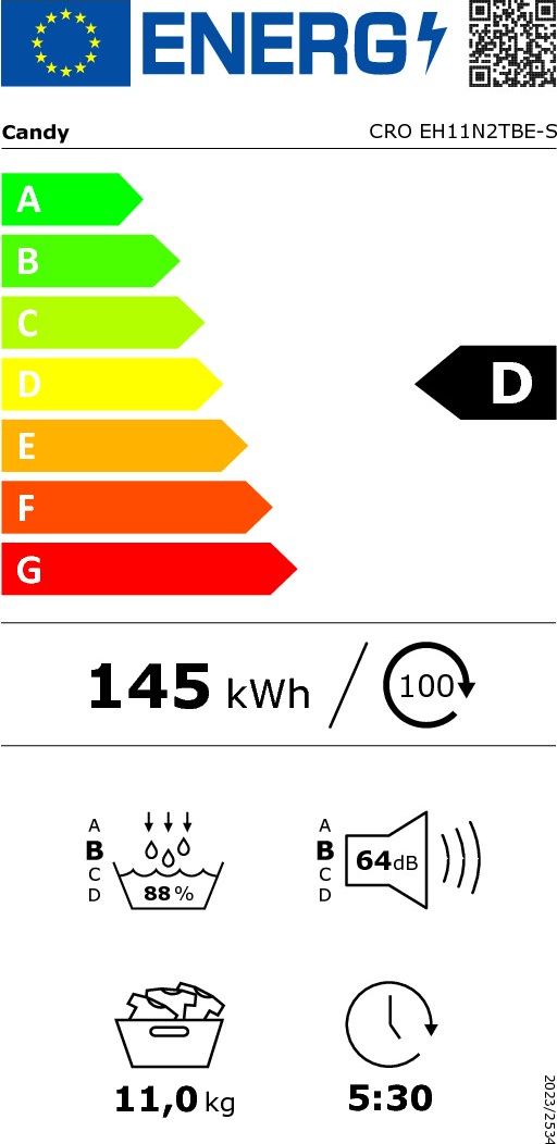 Pompe à chaleur CANDY 11kg Moteur induction Connecté Blanc - CROEH11N2TBE-S