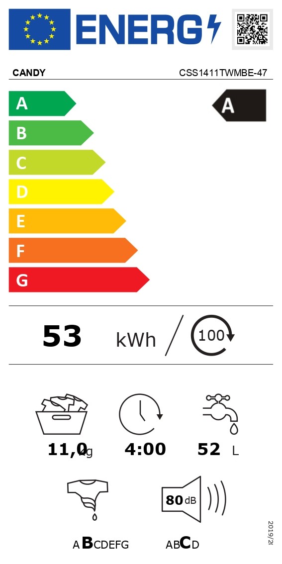Lave linge Frontal CANDY Smart Inverter 1400 trs/mn 11kg - CSS1411TWMBE-47