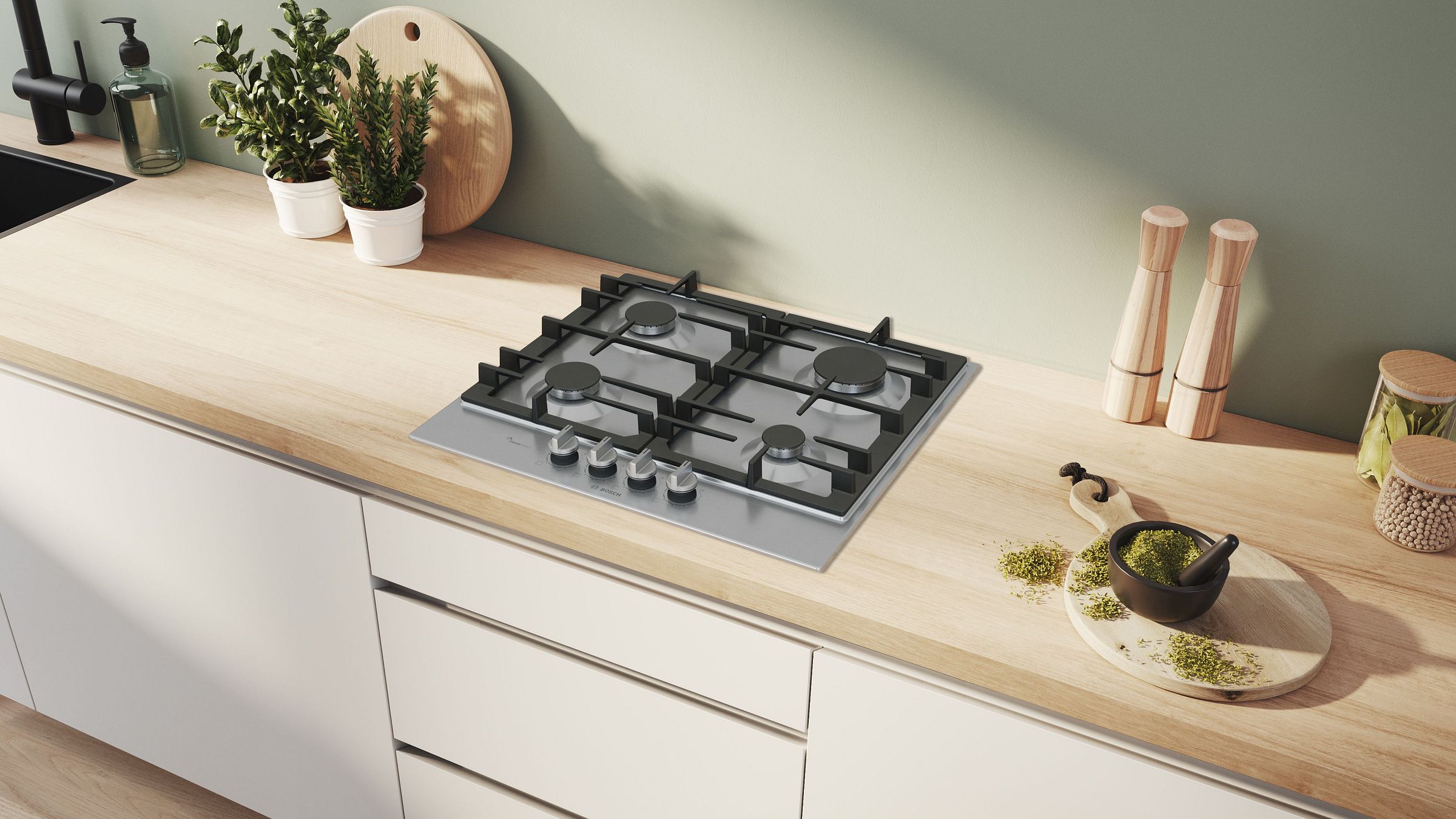 Plaque gaz BOSCH 4 foyers 60 cm Inox - PCP6A5I90